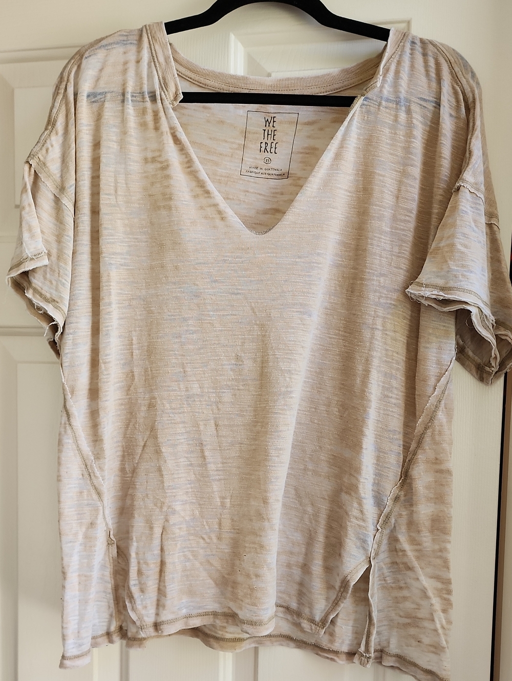 We The Free Beige Slub V-Neck Short Sleeve Top